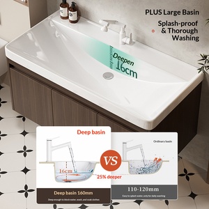 <span class=keywords><strong>Meuble</strong></span>-lavabo <span class=keywords><strong>de</strong></span> salle <span class=keywords><strong>de</strong></span> bain en bois <span class=keywords><strong>de</strong></span> noyer <span class=keywords><strong>de</strong></span> style antique vintage avec lavabo en céramique intégré et support en aluminium spatial - Product Image 4