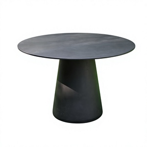 Obsidian Eclipse Modern Farmhouse <b>Round</b> Dining <b>Table</b> Luxury Minimalist Black Outdoor Cement - Product Image 1