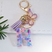 Porte-clés en forme de sac à main en gros, pendentif avec lettre capitale 26, porte-clés avec lettres anglaises, porte-clés en résine, pendentif en acrylique brillant