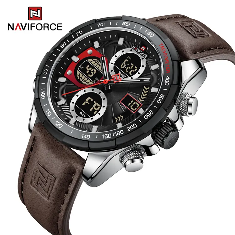 NAVI FORCE 9197L SBDBN Quartz Digitale Luxus uhr mit japanischem Uhrwerk Echtes Leder uhren Herren handgelenk