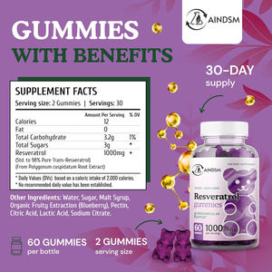Gomitas de Resveratrol para el Cuidado de la Salud, Gomitas Veganas de Resveratrol, Resveratrol para Apoyo Antioxidante, Gomitas para el Cerebro - Product Image 2