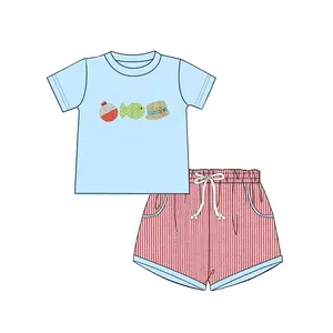 Puresun Newest Designs Kids Clothes Summer Baby Clothes Fishing Embroidery Custom Kids Clothing With French Knot