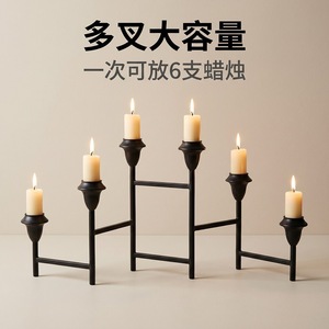 Simple American Style <b>Retro</b> Black Metal Candle Holder Foldable Home Desktop <b>Decoration</b> Long Row Candle Cup Durable - Product Image 3