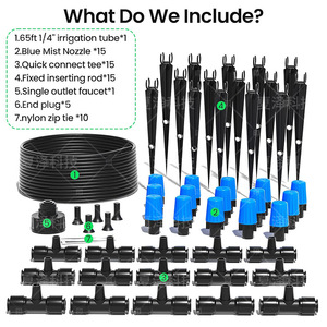 Kit d'irrigation goutte à goutte, tube de 1/4 pouce, 15 buses, système basse pression pour l'arrosage des serres et des parterres de fleurs - Product Image 1