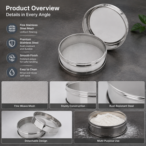Tamis à farine cylindrique en acier inoxydable 304 avec base évasée et corps rainuré pour poudre de cuisine - Product Image 4