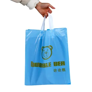 Commercio all'ingrosso della fabbrica custom poly bag soft loop manici ldpe/hdpe tote shopping sacchetto di plastica con il proprio logo per l'imballaggio di abbigliamento