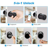 Serrure de porte intérieure intelligente avec empreinte digitale, carte et Wi-Fi, noire, compatible Tuya App