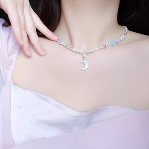 <b>Light</b> Luxury Baroque <b>Stars</b> and Moon Necklace for Girls Natural Night Sky Strolling Towards the Clouds Pearl Pendants & Charms - Product Image 1