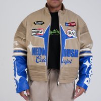Blouson Bomber Unisexe en Similicuir PU Brodé 3D Personnalisable, Style Streetwear, Moto, Collège, École, Motard