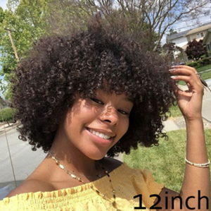 Tóc Giả Ngắn Bob Tóc Giả Xoăn Afro Với <span class=keywords><strong>Bangs</strong></span> Cho Phụ Nữ Da Đen Peru Tóc Giả Ren Phía Trước Tóc Thật - Product Image 4
