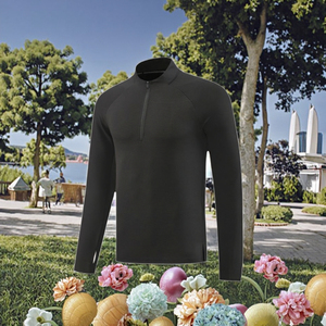 Camiseta Deportiva Casual para Hombre, de Manga Larga, Cuello Redondo, Color Sólido, con Diseño de Media Cremallera, Diseño Liso - Product Image 3