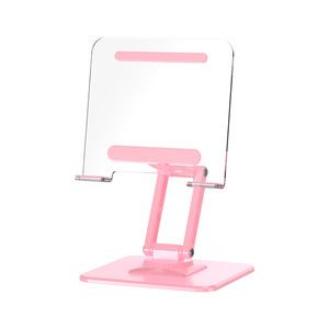 Transparent Acrylic <b>Tablet</b> And Phone Stand 360 Degree Rotating Desktop <b>Holder</b> For Live Streaming Folding Design Energetic Pink - Product Image 1