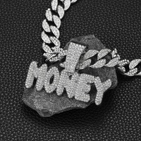 Cadena cubana de aleación de zinc con diamantes de imitación y colgante de letras MONEY, estilo hip hop urbano para hombre