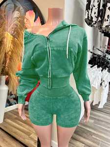 Viviblook Z414ST Women Fitness Sports Shorts Set Washed Zippered Hooded Jacket Top Shorts Tracksuit Two Piece Set for Ladies - Product Image 5