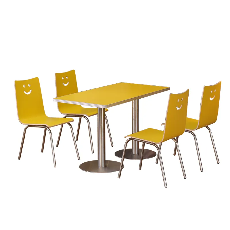 Comedor Restaurante de comida rápida Muebles de acero inoxidable Contrachapado doblado Comer 4 sillas y juego de mesa