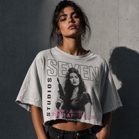 T-shirt graphique blanc Seven Studios Print Woman Rifle Dont Trust Pretty Face Distressed Streetwear Metour Wholesale Custom