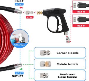 Nuovo Kit <span class=keywords><strong>Idropulitrice</strong></span> YUJIA per Fognature con Tubo da 50FT, Pistola per Pulizia Scarichi, Ugello Rotante ad Angolo Impermeabile 1/4\" NPT - Product Image 2