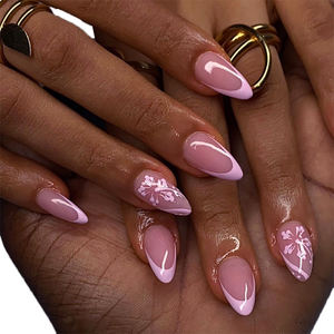 <span class=keywords><strong>Bonne</strong></span> <span class=keywords><strong>qualité</strong></span> courte amande rose <span class=keywords><strong>faux</strong></span> <span class=keywords><strong>ongles</strong></span> pointe fleurs pointe française presse sur les <span class=keywords><strong>ongles</strong></span> pour 24 pièces boîte ABS - Product Image 1