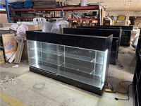 Comptoir de caisse en bois avec vitrine en verre à éclairage LED pour présentation de coques de téléphone portable, marque propre