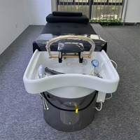 Lit de massage multifonctionnel pour salon de beauté avec hydrothérapie, LED et cadre en cuir et bois pour soins capillaires et spa