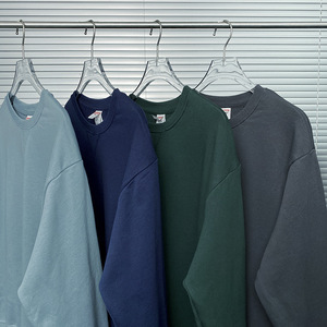 Morandi 380g Terry Triangle Neck Anti-Wrinkle Cotton <strong>Vests</strong> <strong>for</strong> <strong>Men</strong> Women Haze Blue Drop Shoulder Overside <strong>Long</strong> <strong>Sleeve</strong> Winter - Product Image 4