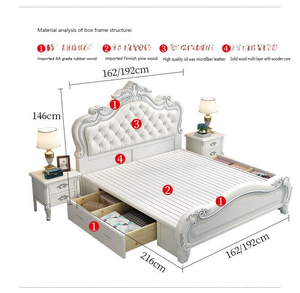 Tempat tidur kayu padat kelas atas, gaya Eropa furnitur kamar tidur putri, tempat tidur penyimpanan ganda 2 tempat - Product Image 5