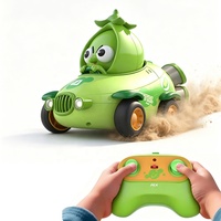 Vente en gros de voitures télécommandées RC pour enfants, série légumes mignons 2.4G, en forme de pois, avec éclairage et rotation à 360°, petites et rechargeables