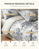 Ensemble de housse de couette en coton 100% moderne à motif végétal 300tc, taille king, draps de lit