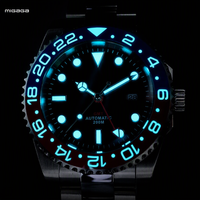 Montre de plongée GMT pour homme, étanche 200 m, automatique, avec lunette bicolore, montre de plongée avec date et calendrier, montre en acier pour homme