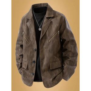 Veste décontractée tendance automne 2025, style moto rétro, en similicuir enduit, coupe carrée, col à revers, logo brodé sur le devant, fermeture éclair - Product Image 2