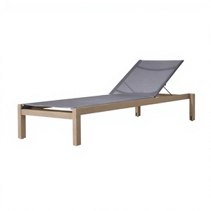 Chaise longue d'extérieur réglable en teck et maille respirante pour projet de piscine d'hôtel moderne - Product Image 2
