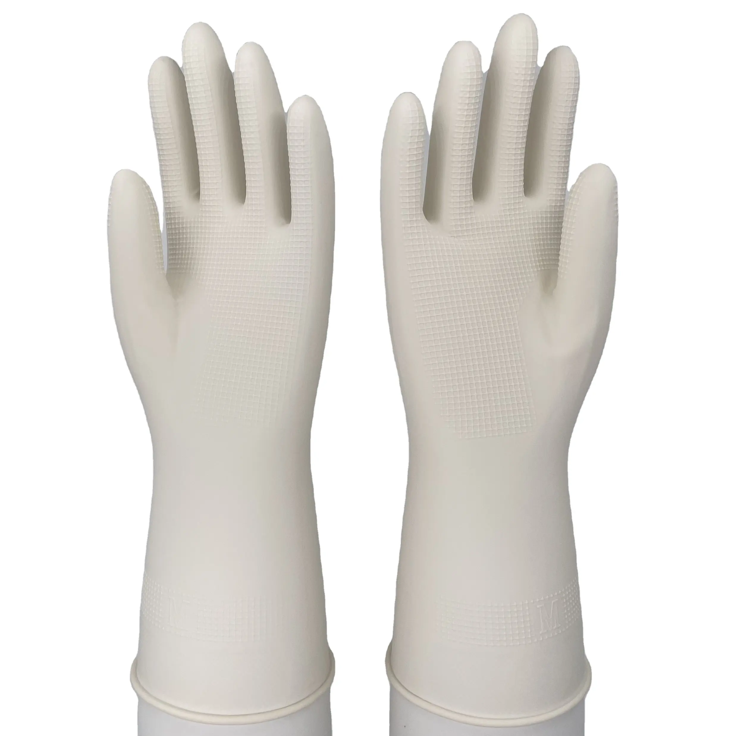 Couleur blanche longue manchette femmes type vaisselle réutilisable cuisine nettoyage caoutchouc latex travail ménage gants