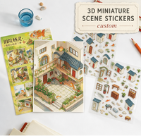 Kit d'autocollants de scène miniature 3D personnalisé, ensemble superposé DIY Chat et Poisson Rouge de la cour chinoise en aquarelle, pour scrapbooking anti-stress