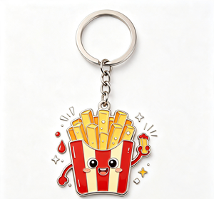 Llavero de Metal Esmaltado Personalizado con Diseño de Papas Fritas, Anillo para Llaves con Forma de Comida de Dibujos Animados, Regalo de Recuerdo de Aleación de Zinc con Logotipo - Product Image 1