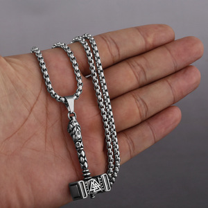 Collar Vikingo <span class=keywords><strong>para</strong></span> Hombre Martillo de Thor Colgante Mjolnir Acero Titanio Runa Nórdica Valknut Cabeza de Lobo Joyas Amuleto - Product Image 3