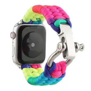 Dây Sinh Tồn Cầu Vồng Dây Chốt Kim Loại Dây Bện Dù Bằng Nylon Dây Đồng Hồ Thông Minh Cho Apple IWatch 41Mm 45Mm