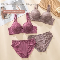 Ensemble de lingerie d'été exclusif transfrontalier, sexy, sculptant, avec soutien-gorge push-up demi-bonnet rembourré à armatures et bretelles convertibles en dentelle, trois pièces