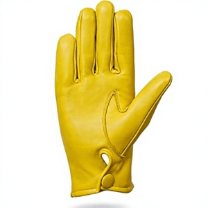 Gants de conduite en cuir de mouton jaune, longueur poignet, non doublés, style uni, pour usage quotidien, printemps automne, chaleur - Product Image 3