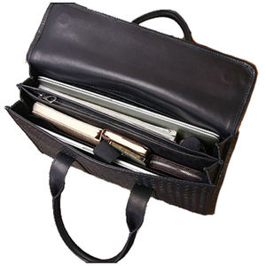 Herren Schwarze Geflochtene Echtleder-Laptoptasche Rindsleder-Handtasche Alltägliche Geschäftsleute-Aktentasche Computertasche für Männer - Product Image 4