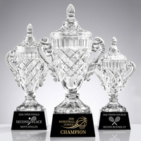 Coupe de trophée en cristal taillé sur mesure avec base noire, récompense de championnat de basketball et de tennis, reconnaissance des vainqueurs du tournoi