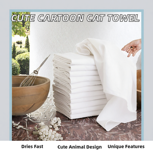 Serviette de toilette suspendue en coton tissé motif chat de dessin animé pour cuisine et salle de bain, absorbante, épaisse, mignonne et à séchage rapide - Product Image 2