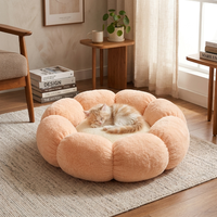 Lit pour animaux de compagnie en peluche douce, rond, fleur, lit pour chat mignon, matelas pour animaux de compagnie, nid de sommeil pour chiot, grotte