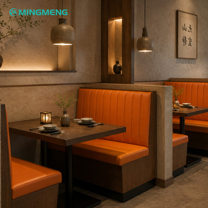 Modern Orange Vertical Channel Tufted <b>Restaurant</b> Booth Seating with Marble Table Commercial Dining Furniture <b>Set</b> - Product Image 3