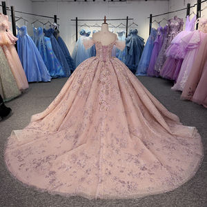 Robe de soirée de bal princesse rose à col rond, taille naturelle, avec perles, appliques brodées et sequins, modèle 8511 - Product Image 6