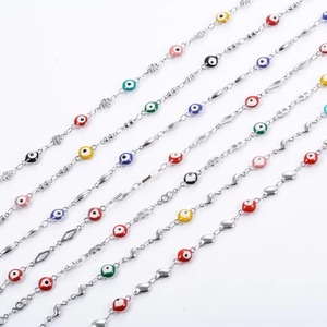 Collier chaîne œil turc en acier inoxydable 6 mm pour femme, perles colorées, bracelets chaîne en forme de cœur disponibles, bijoux en métal - Product Image 5