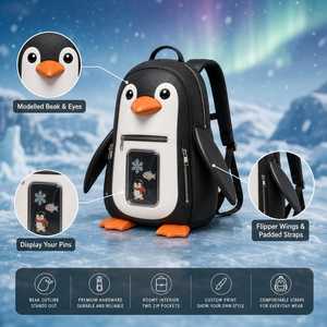 Mochila/Bolso Ita Personalizado con Forma de Pingüino en Cuero PU Blanco y Negro con Ventana de PVC, Fabricación de Muestras OEM/ODM - Product Image 2