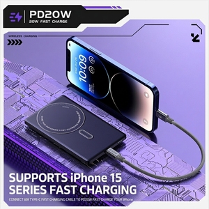 Cargador Magnético Portátil Delgado <span class=keywords><strong>de</strong></span> 5000mAh, <span class=keywords><strong>Banco</strong></span> <span class=keywords><strong>de</strong></span> Energía Externo con Carga Inalámbrica y Carga Rápida USB-C 20W PD para Teléfono - Product Image 3