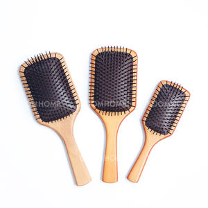 Fábricas en China logotipo personalizado alfileres de madera de bambú respetuosos con el medio ambiente masaje cuero cabelludo Natural Bio Vegan paleta desenredante cepillo de pelo de madera - Product Image 2