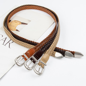 <span class=keywords><strong>Ceinture</strong></span> en tissu en cuir tressé de Style rétro pour femmes 5 couleurs pantalons décontractés réglables en alliage épingle sans trou décorée <span class=keywords><strong>ceinture</strong></span> en cuir PU - Product Image 3