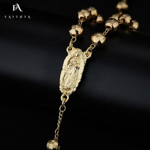 Medalla Virgen y Corazón en Oro Laminado de Doble Cara, Rosario de Oración de Guadalupe con Crucifijo, Cuentas Lisas Pulimentadas, Ajustable de 24 Pulgadas - Product Image 2